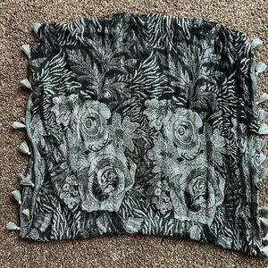 **3/$15** Reversible black and silver floral metallic infinity scarf